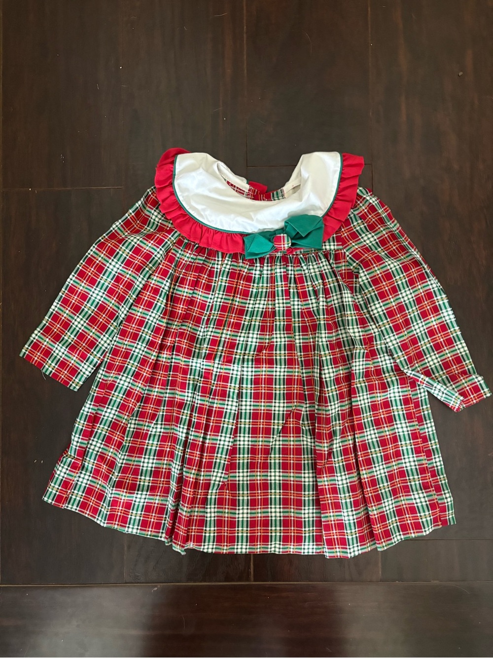Vintage Toddler Christmas Dress Red Green Plaid Ruffle Bow Estimated 2T